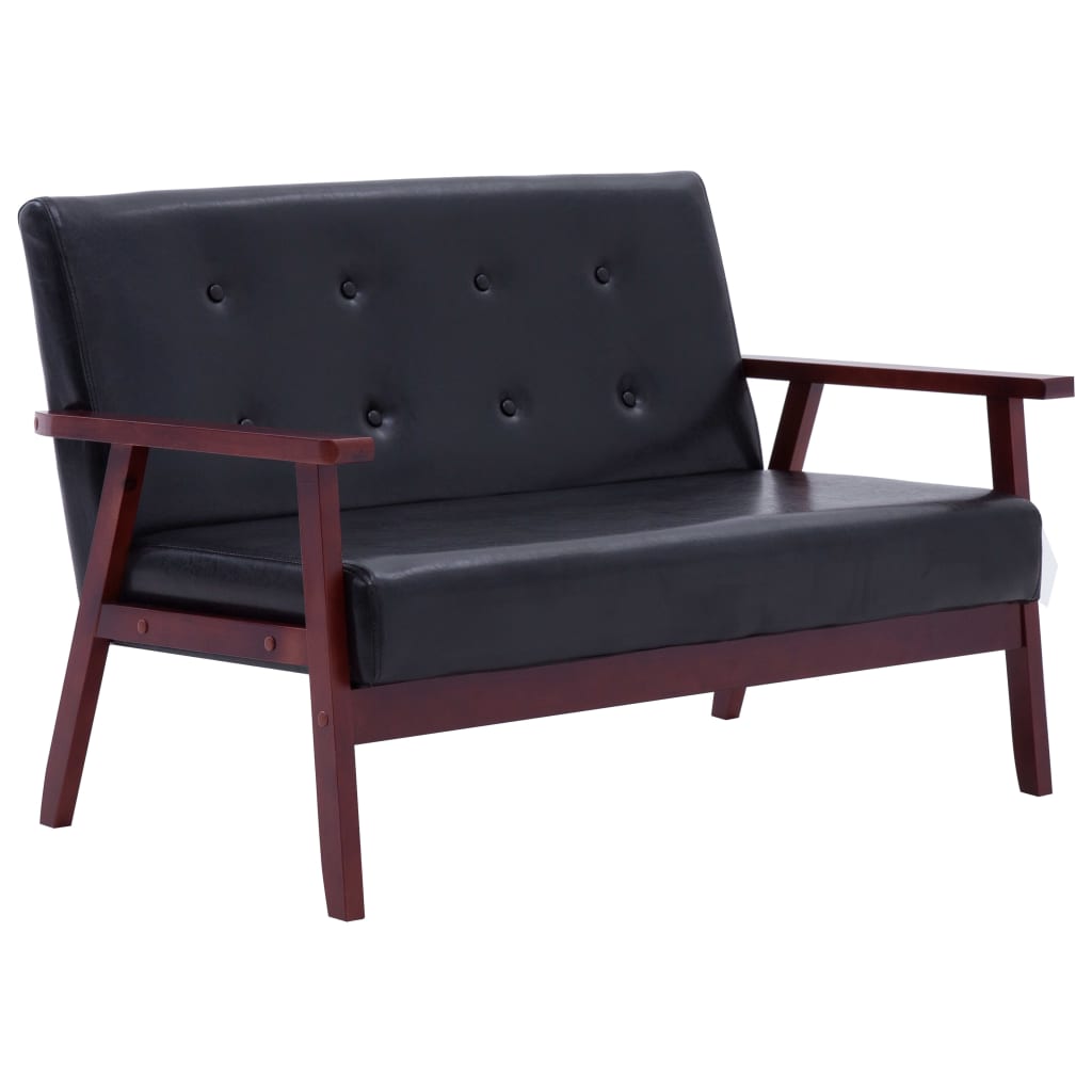 2 pcs sofa set black faux leather