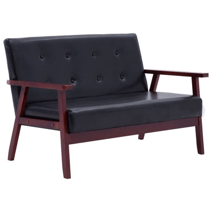 2 pcs sofa set black faux leather