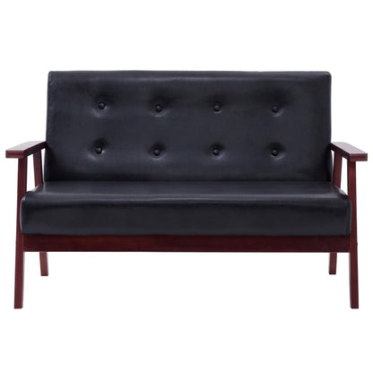 2 pcs sofa set black faux leather