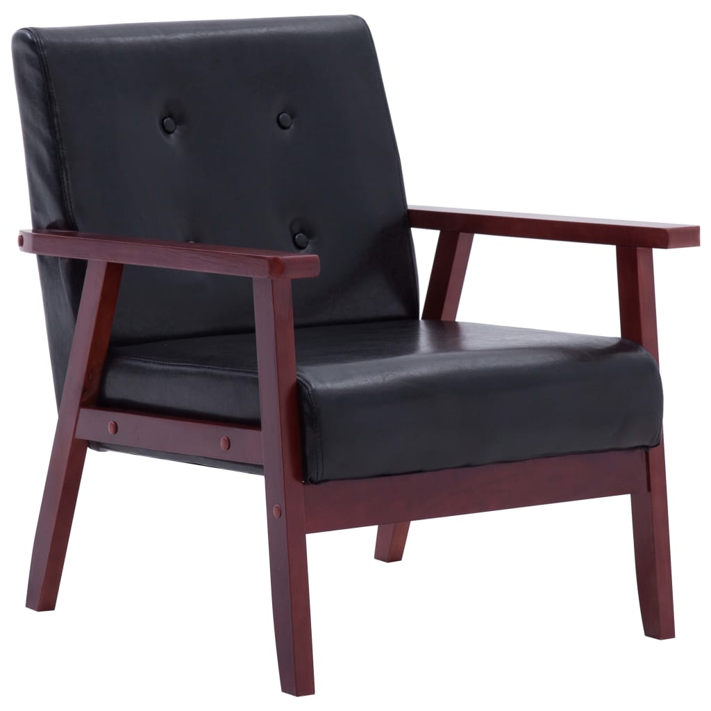 2 pcs sofa set black faux leather
