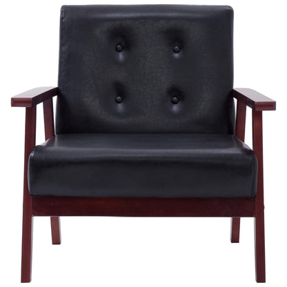 2 pcs sofa set black faux leather