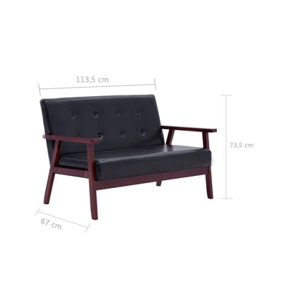 2 pcs sofa set black faux leather