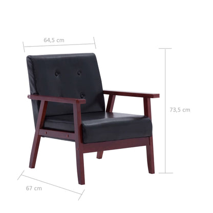 2 pcs sofa set black faux leather