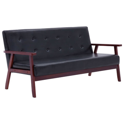 2 pcs sofa set black faux leather