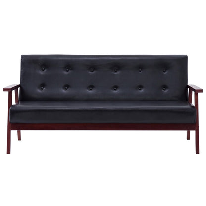 2 pcs sofa set black faux leather