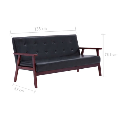 2 pcs sofa set black faux leather
