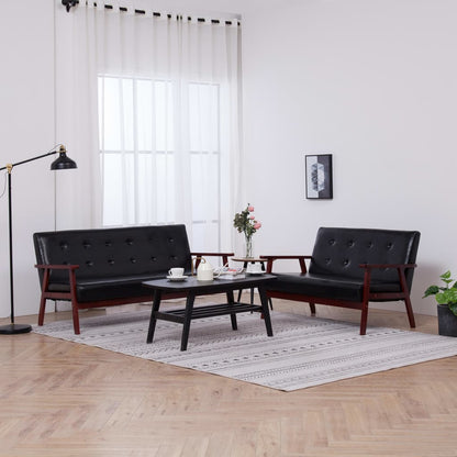 2 pcs sofa set black faux leather