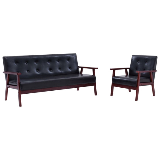 2 pcs sofa set black faux leather