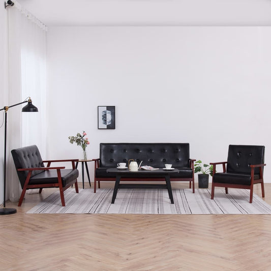 3 pcs sofa set black faux leather