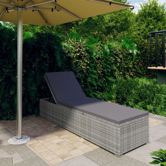 Grey PE wicker sun lounger with cushion