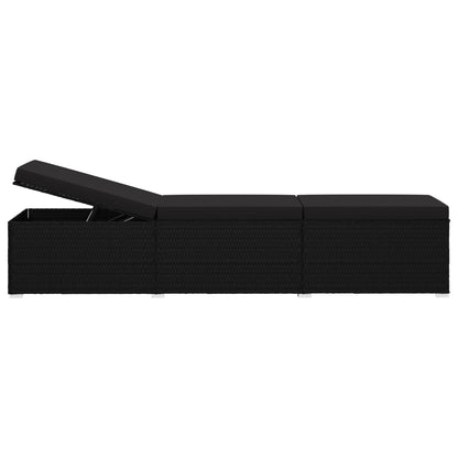Black PE wicker sun lounger with cushion