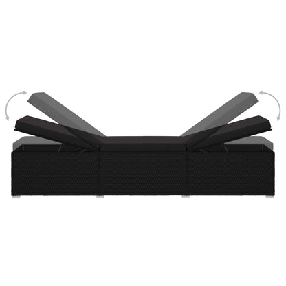 Black PE wicker sun lounger with cushion