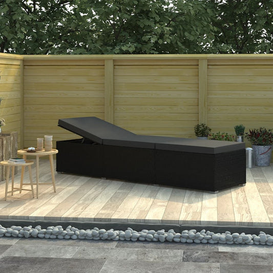 Black PE wicker sun lounger with cushion