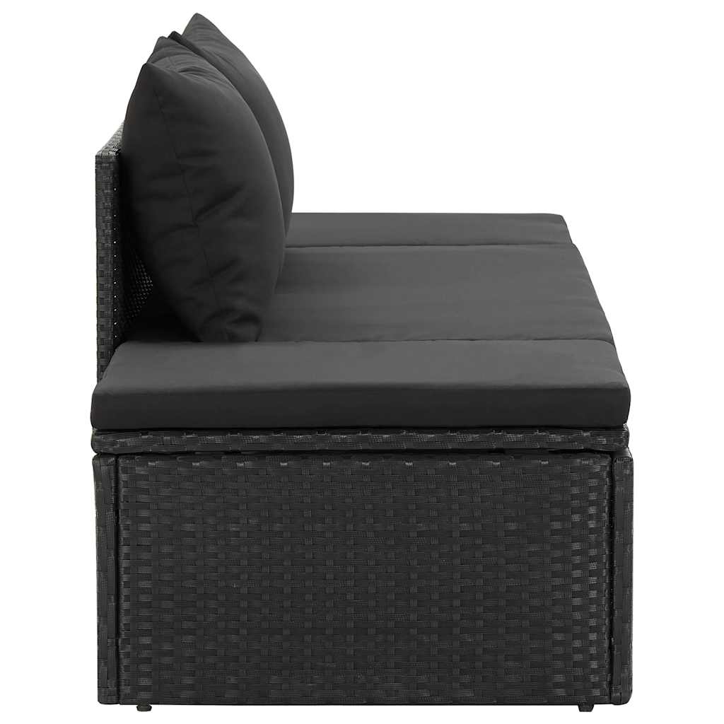Sun lounger with cushions in black PE wicker