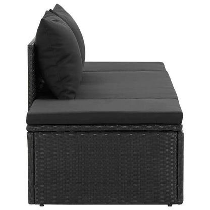 Sun lounger with cushions in black PE wicker