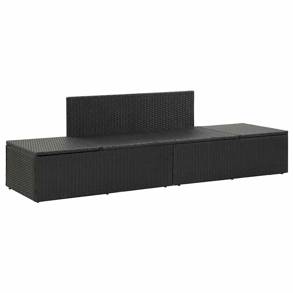 Sun lounger with cushions in black PE wicker