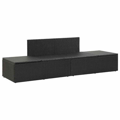 Sun lounger with cushions in black PE wicker