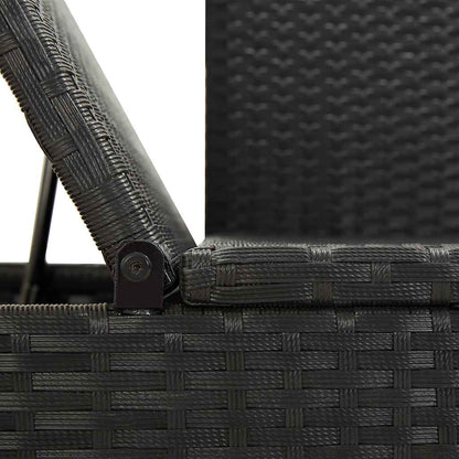 Sun lounger with cushions in black PE wicker