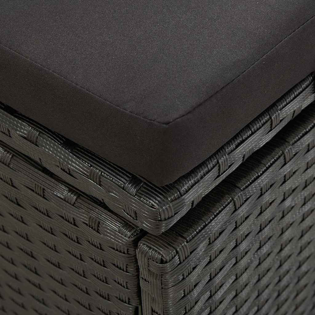 Sun lounger with cushions in black PE wicker