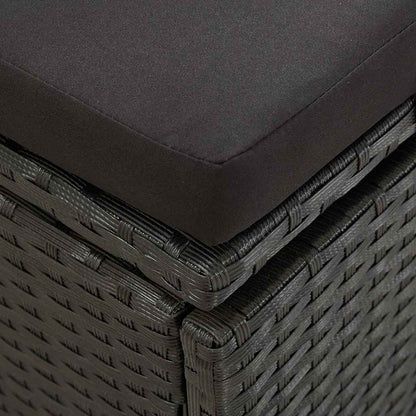 Sun lounger with cushions in black PE wicker