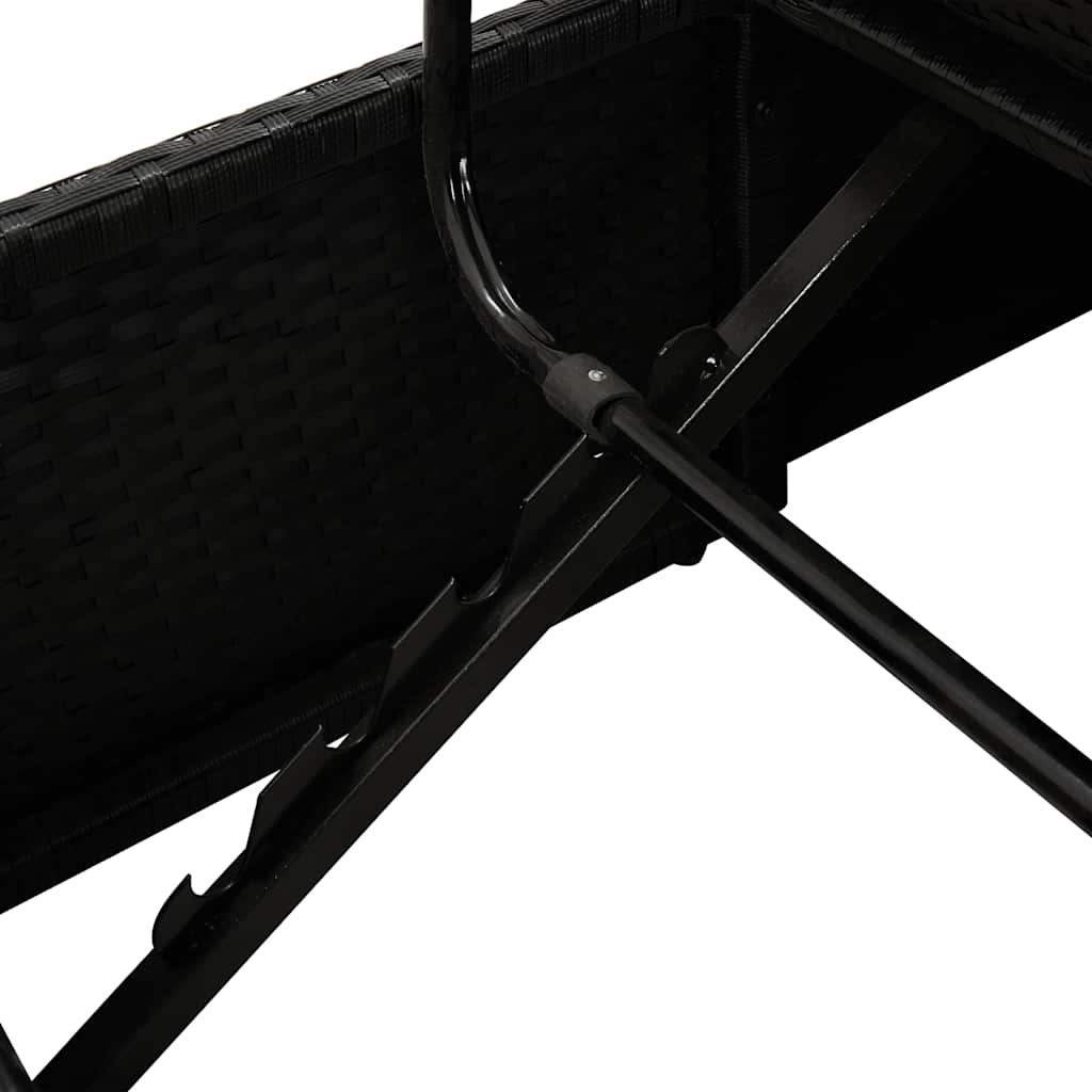 Sun lounger with cushions in black PE wicker