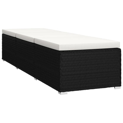Sun lounger with cushion and coffee table in cream-colored PE wicker