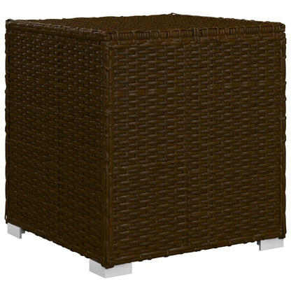 Sun lounger with cushion and coffee table in brown PE wicker