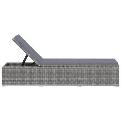 Sun lounger with cushion and coffee table in grey PE wicker