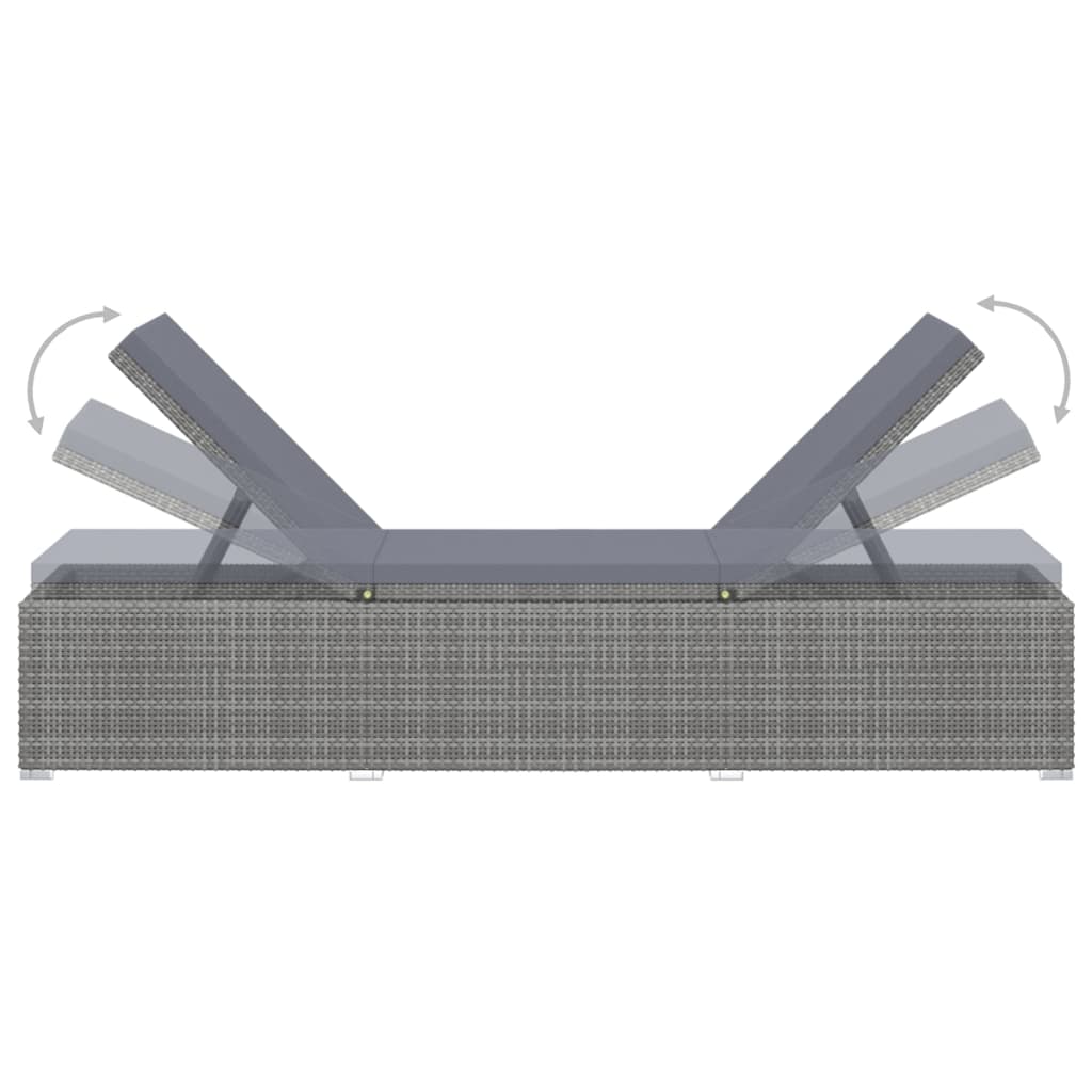 Sun lounger with cushion and coffee table in grey PE wicker