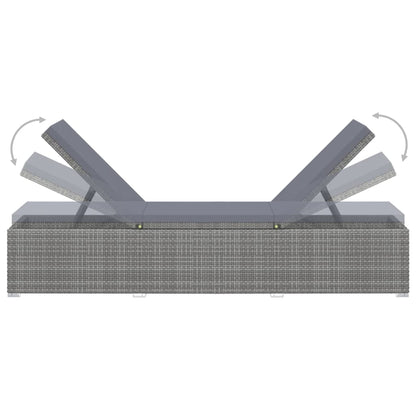 Sun lounger with cushion and coffee table in grey PE wicker