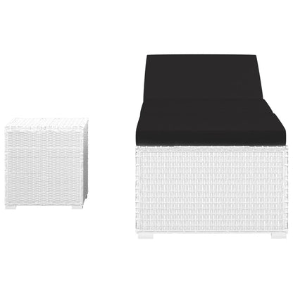 Sun lounger with cushion and coffee table in white PE wicker