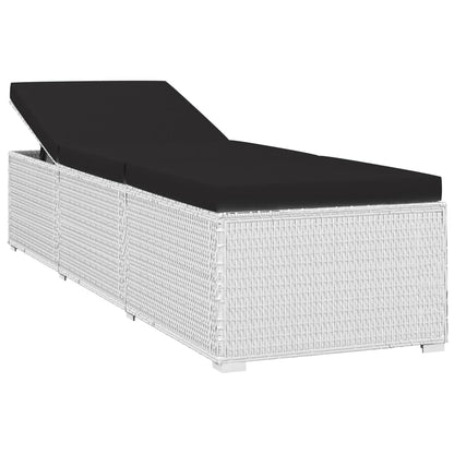 Sun lounger with cushion and coffee table in white PE wicker