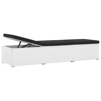 Sun lounger with cushion and coffee table in white PE wicker