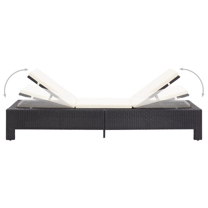 Black PE wicker sun lounger with cushion
