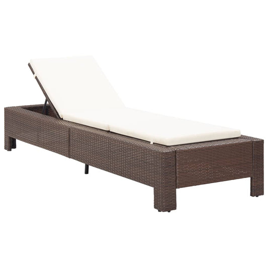 Brown PE wicker sun lounger with cushion