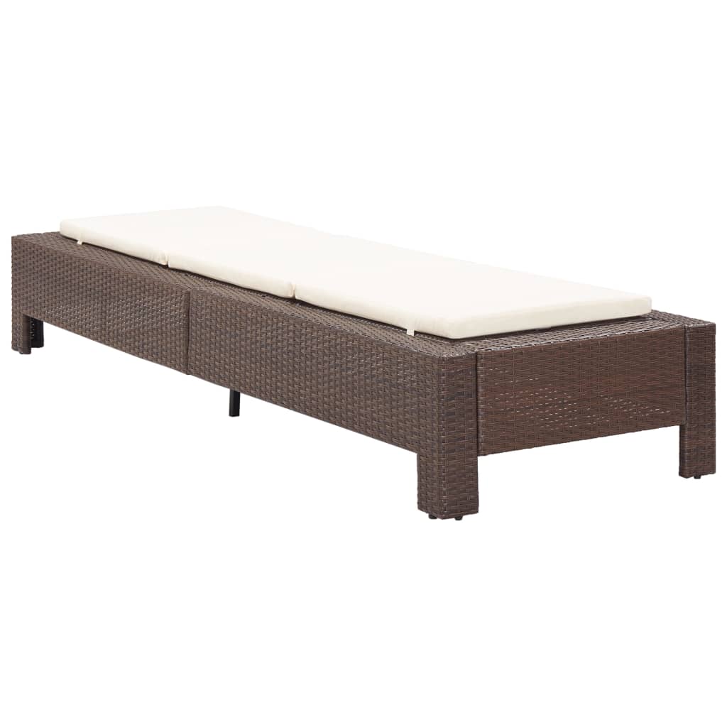 Brown PE wicker sun lounger with cushion