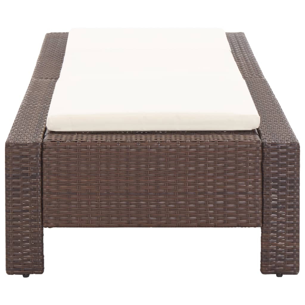 Brown PE wicker sun lounger with cushion