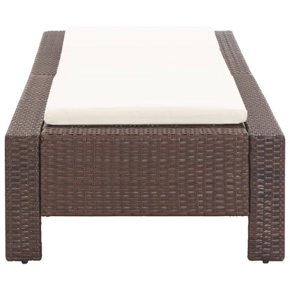 Brown PE wicker sun lounger with cushion