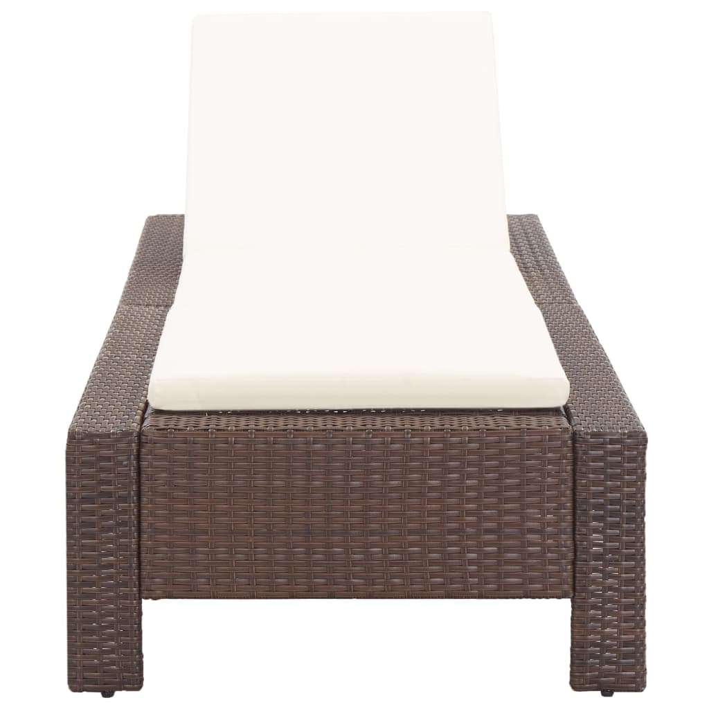 Brown PE wicker sun lounger with cushion