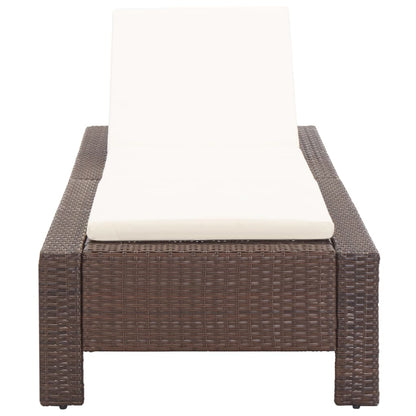 Brown PE wicker sun lounger with cushion