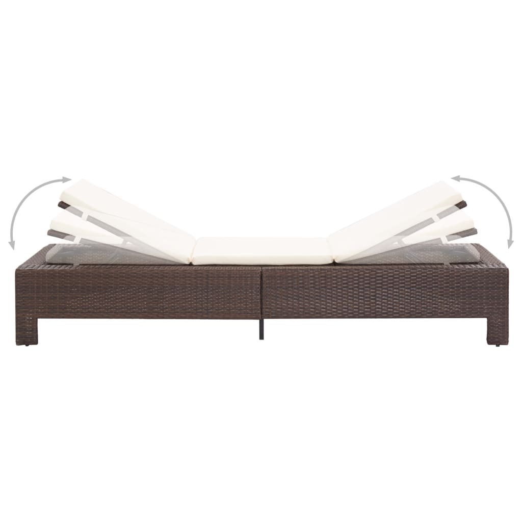 Brown PE wicker sun lounger with cushion