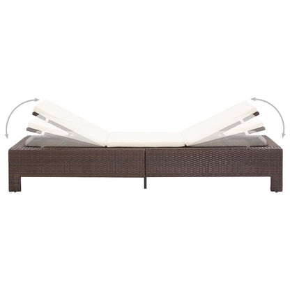 Brown PE wicker sun lounger with cushion