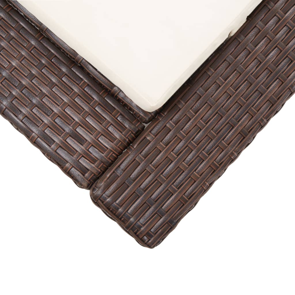 Brown PE wicker sun lounger with cushion