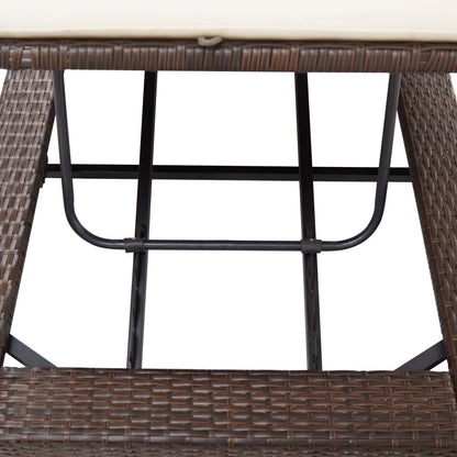 Brown PE wicker sun lounger with cushion