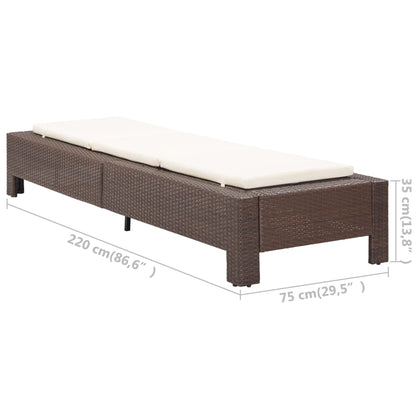 Brown PE wicker sun lounger with cushion