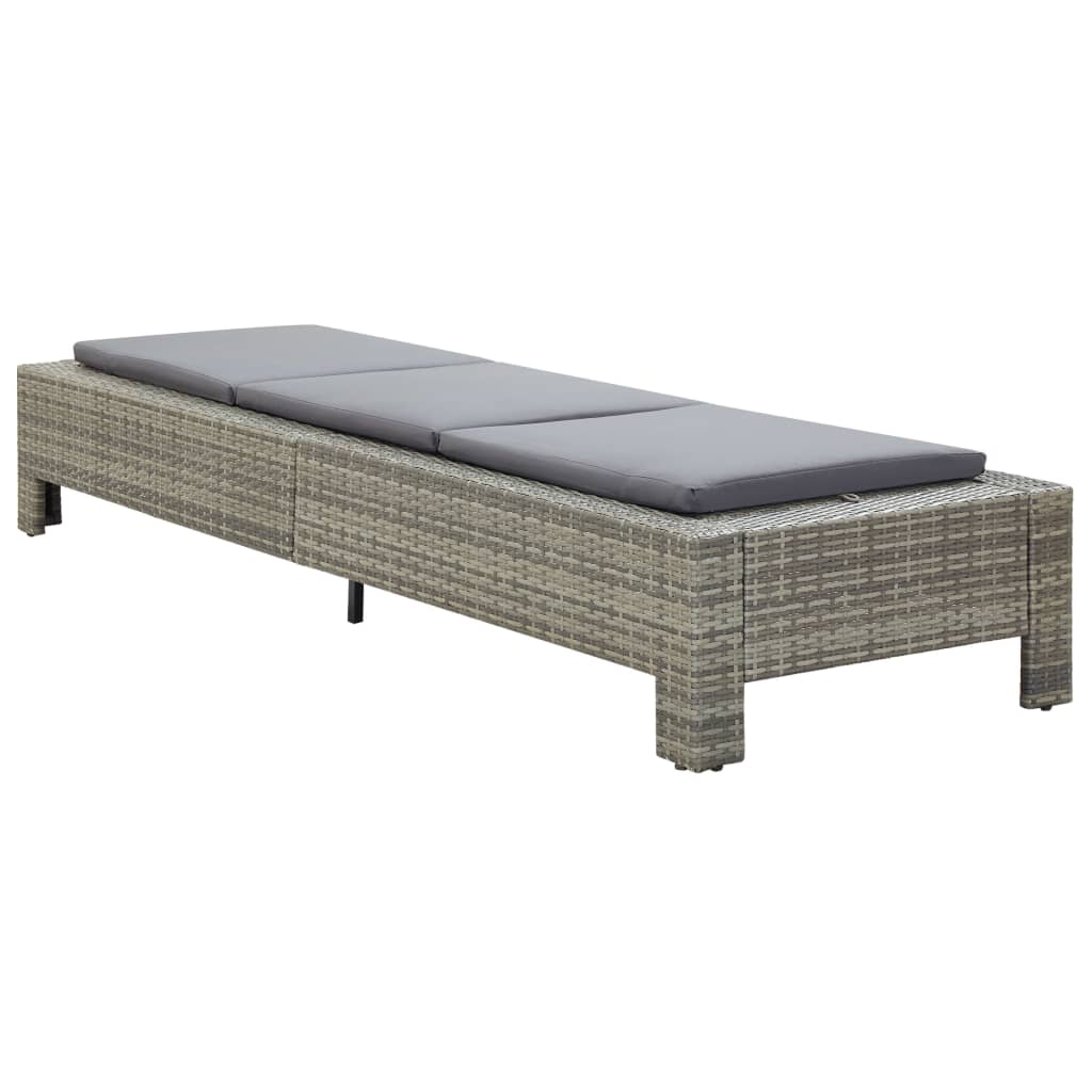 Grey PE wicker sun lounger with cushion