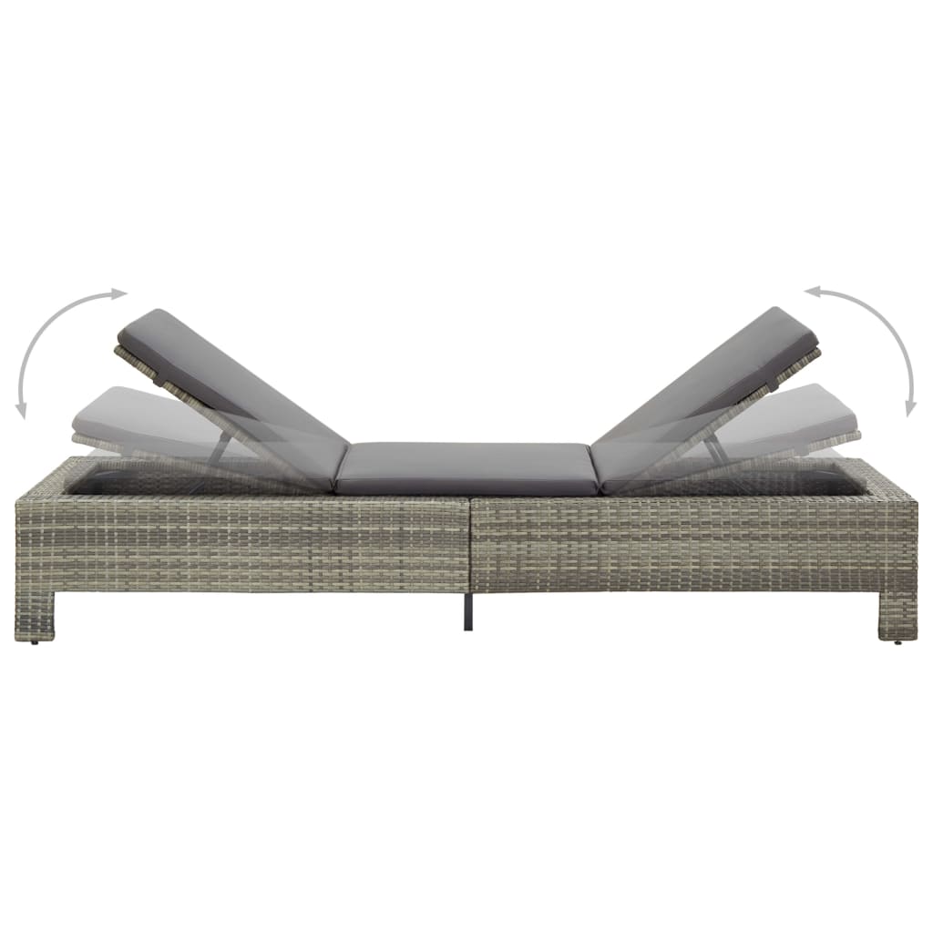 Grey PE wicker sun lounger with cushion