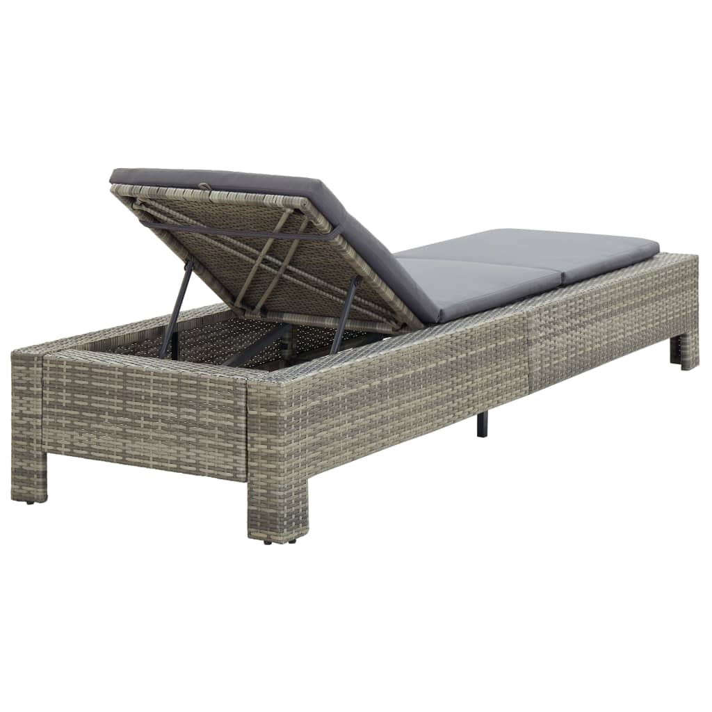Grey PE wicker sun lounger with cushion