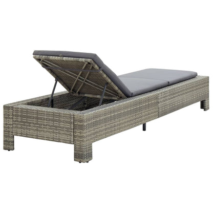 Grey PE wicker sun lounger with cushion