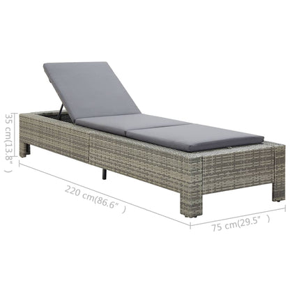 Grey PE wicker sun lounger with cushion